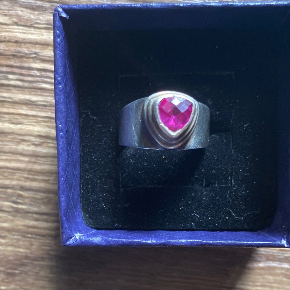 Jaanuu Silver Ring with Heart-Shaped Pink Gemstone
